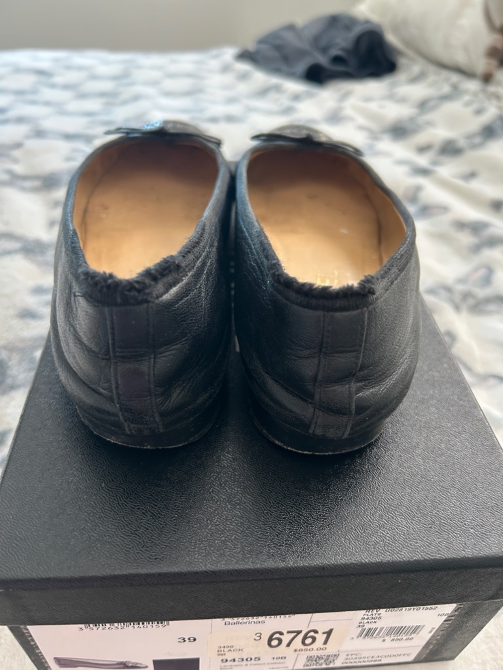 CHANEL Black Leather Cap-Toe Ballet Flats with Bow - Picture 6 of 7